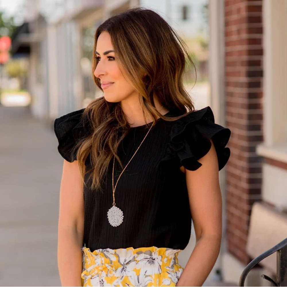 Black Ruffle Sleeve Tee